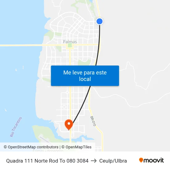 Quadra 111 Norte Rod To 080 3084 to Ceulp/Ulbra map