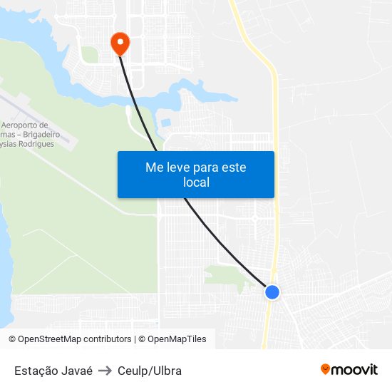 Estação Javaé to Ceulp/Ulbra map