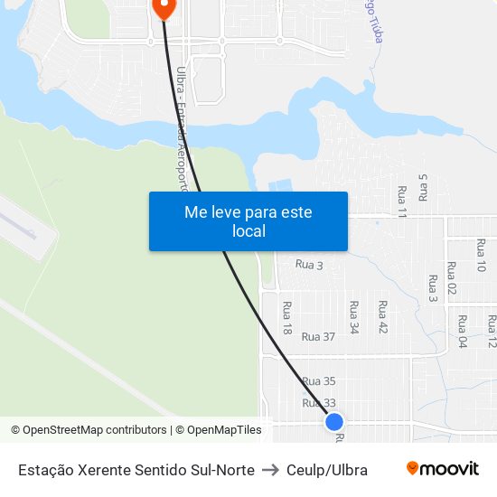 Estação Xerente Sentido Sul-Norte to Ceulp/Ulbra map