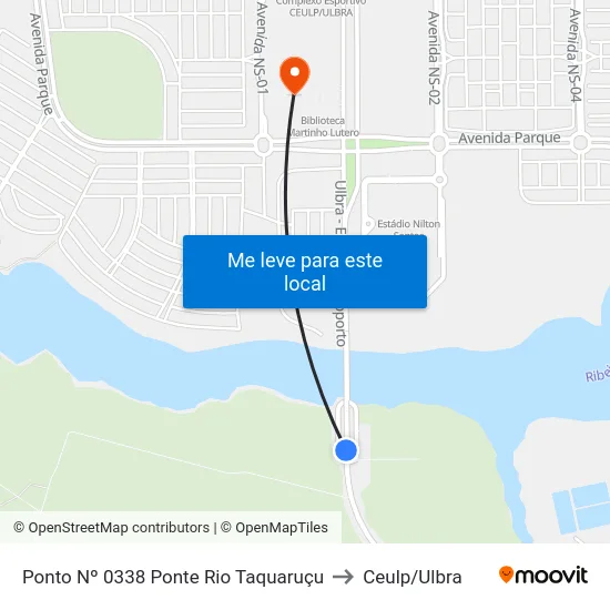 Ponto Nº 0338 Ponte Rio Taquaruçu to Ceulp/Ulbra map