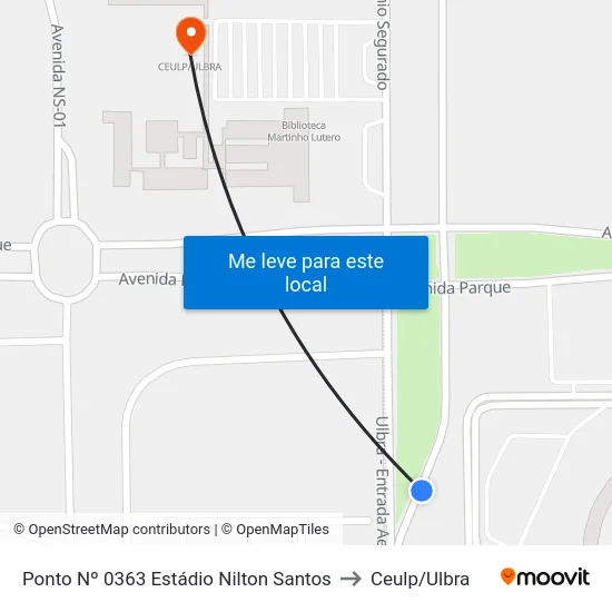 Ponto Nº 0363 Estádio Nilton Santos to Ceulp/Ulbra map