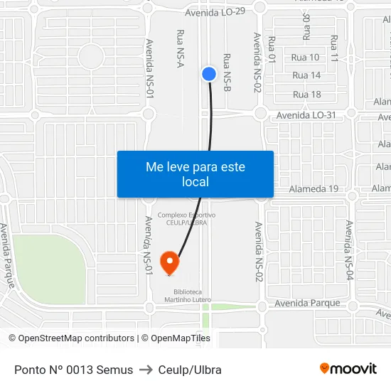 Ponto Nº 0013 Semus to Ceulp/Ulbra map