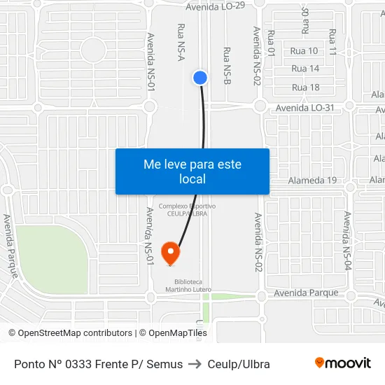 Ponto Nº 0333 Frente P/ Semus to Ceulp/Ulbra map