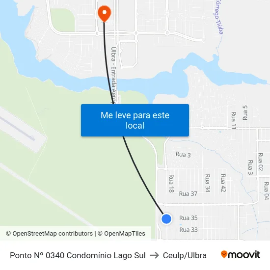 Ponto Nº 0340 Condomínio Lago Sul to Ceulp/Ulbra map