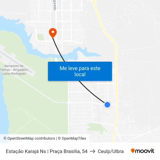 Estação Karajá Ns | Praça Brasília, 54 to Ceulp/Ulbra map