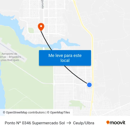 Ponto Nº 0346 Supermercado Sol to Ceulp/Ulbra map