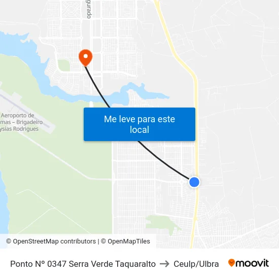 Ponto Nº 0347 Serra Verde Taquaralto to Ceulp/Ulbra map