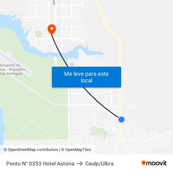 Ponto N° 0353 Hotel Astória to Ceulp/Ulbra map