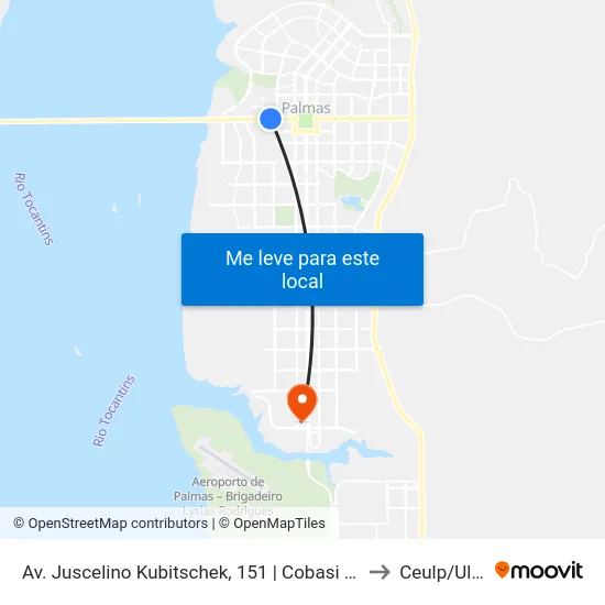 Av. Juscelino Kubitschek, 151 | Cobasi Palmas to Ceulp/Ulbra map