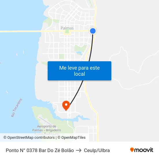 Ponto N° 0378 Bar Do Zé Bolão to Ceulp/Ulbra map