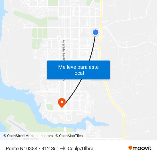 Ponto N° 0384 - 812 Sul to Ceulp/Ulbra map