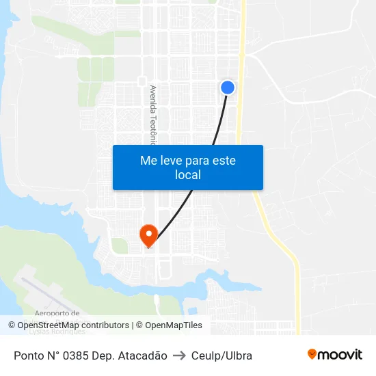 Ponto N° 0385 Dep. Atacadão to Ceulp/Ulbra map
