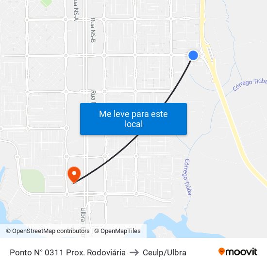 Ponto N° 0311 Prox. Rodoviária to Ceulp/Ulbra map