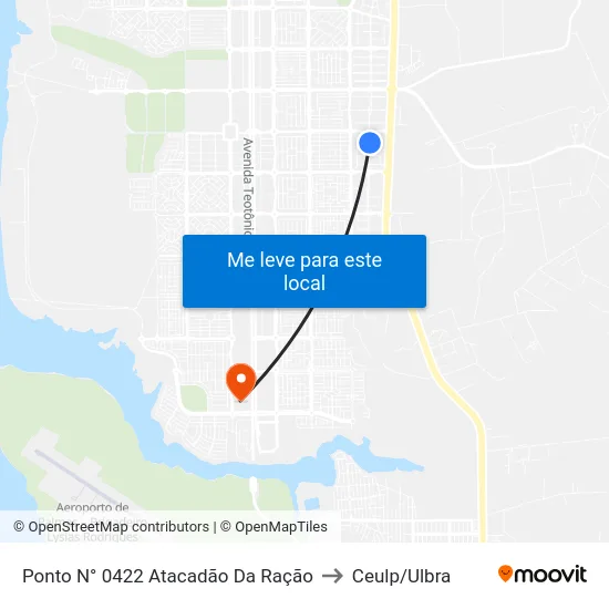 Ponto N° 0422 Atacadão Da Ração to Ceulp/Ulbra map