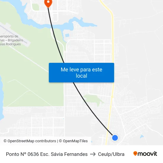 Ponto Nº 0636 Esc. Sávia Fernandes to Ceulp/Ulbra map