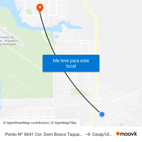 Ponto Nº 0641 Col. Dom Bosco Taquaralto to Ceulp/Ulbra map