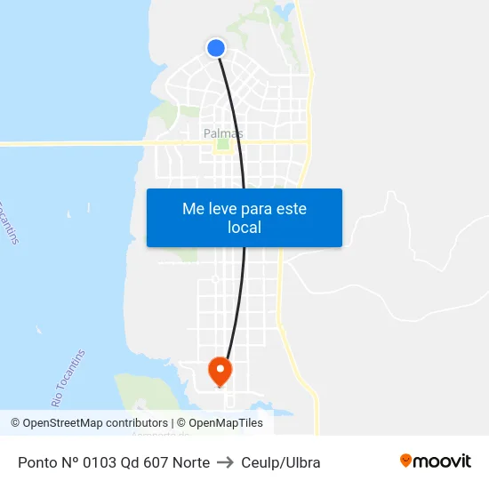 Ponto Nº 0103 Qd 607 Norte to Ceulp/Ulbra map