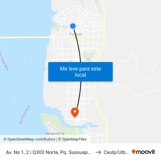 Av. Ns 1, 2 | Q303 Norte, Pq. Sussuapara to Ceulp/Ulbra map