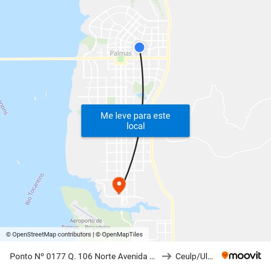 Ponto Nº 0177 Q. 106 Norte Avenida Lo 4 to Ceulp/Ulbra map