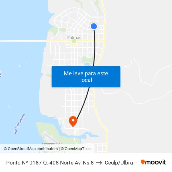 Ponto Nº 0187 Q. 408 Norte Av. Ns 8 to Ceulp/Ulbra map