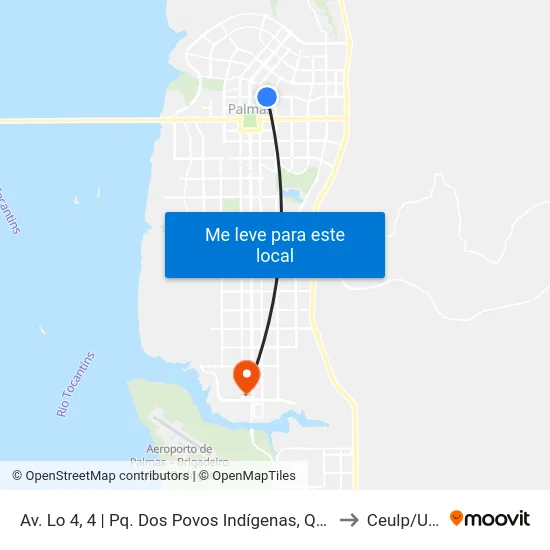 Av. Lo 4, 4 | Pq. Dos Povos Indígenas, Q104 Norte to Ceulp/Ulbra map