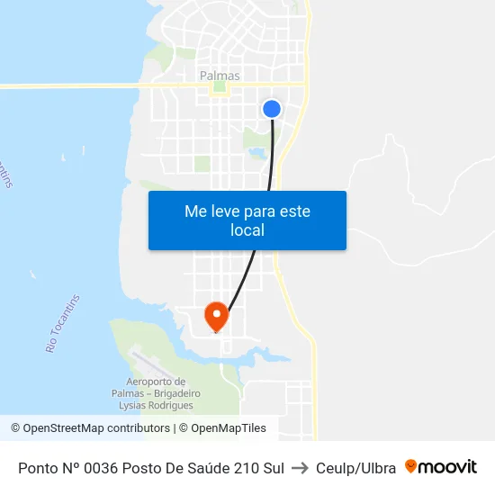 Ponto Nº 0036 Posto De Saúde 210 Sul to Ceulp/Ulbra map