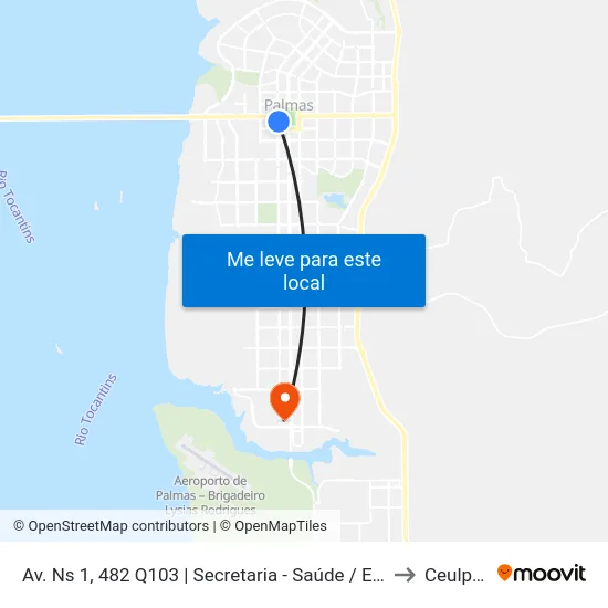 Av. Ns 1, 482 Q103 | Secretaria - Saúde / Educação / Administração to Ceulp/Ulbra map