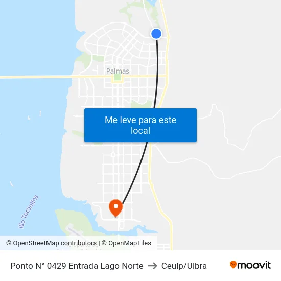 Ponto N° 0429 Entrada Lago Norte to Ceulp/Ulbra map