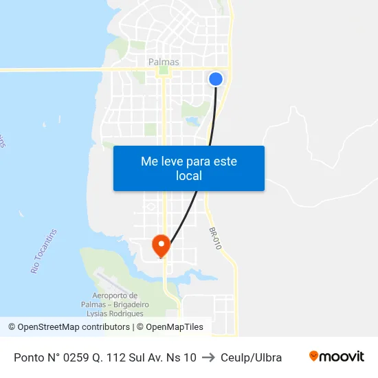Ponto N° 0259 Q. 112 Sul Av. Ns 10 to Ceulp/Ulbra map