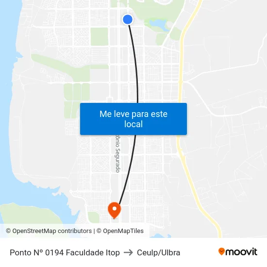 Ponto Nº 0194 Faculdade Itop to Ceulp/Ulbra map
