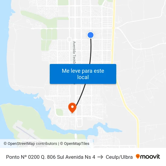 Ponto Nº 0200 Q. 806 Sul Avenida Ns 4 to Ceulp/Ulbra map