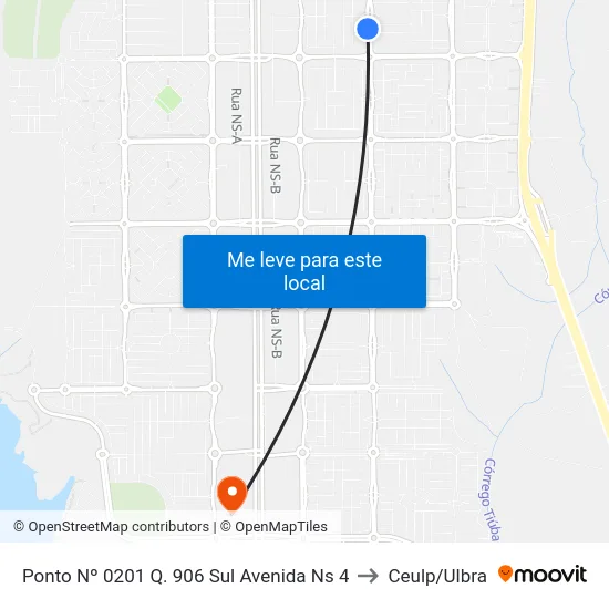 Ponto Nº 0201 Q. 906 Sul Avenida Ns 4 to Ceulp/Ulbra map