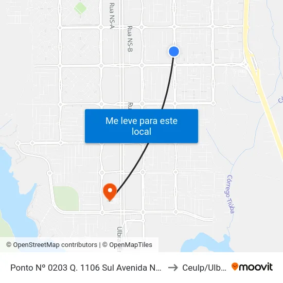 Ponto Nº 0203 Q. 1106 Sul Avenida Ns 4 to Ceulp/Ulbra map