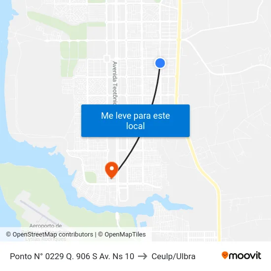 Ponto N° 0229 Q. 906 S Av. Ns 10 to Ceulp/Ulbra map