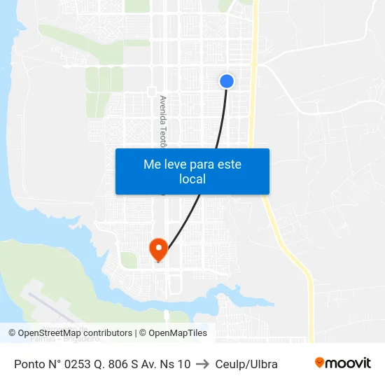 Ponto N° 0253 Q. 806 S Av. Ns 10 to Ceulp/Ulbra map