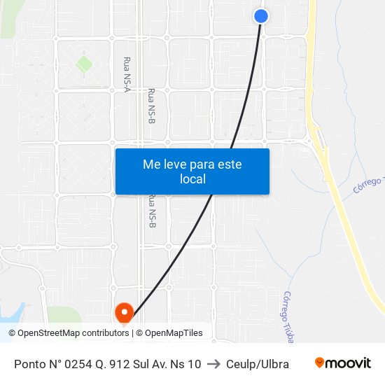 Ponto N° 0254 Q. 912 Sul Av. Ns 10 to Ceulp/Ulbra map