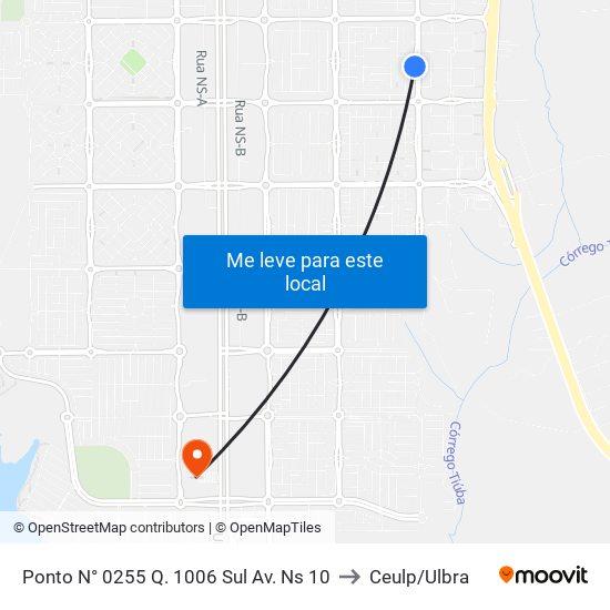 Ponto N° 0255 Q. 1006 Sul Av. Ns 10 to Ceulp/Ulbra map