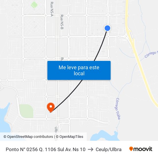 Ponto N° 0256 Q. 1106 Sul Av. Ns 10 to Ceulp/Ulbra map