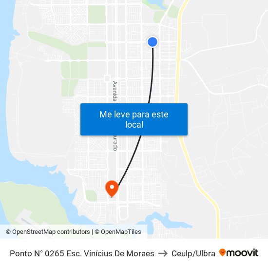Ponto N° 0265 Esc. Vinícius De Moraes to Ceulp/Ulbra map