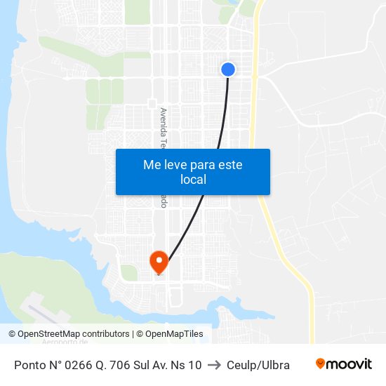 Ponto N° 0266 Q. 706 Sul Av. Ns 10 to Ceulp/Ulbra map