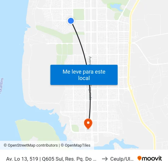 Av. Lo 13, 519 | Q605 Sul, Res. Pq. Do Cantão to Ceulp/Ulbra map
