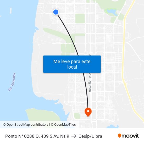 Ponto N° 0288 Q. 409 S Av. Ns 9 to Ceulp/Ulbra map
