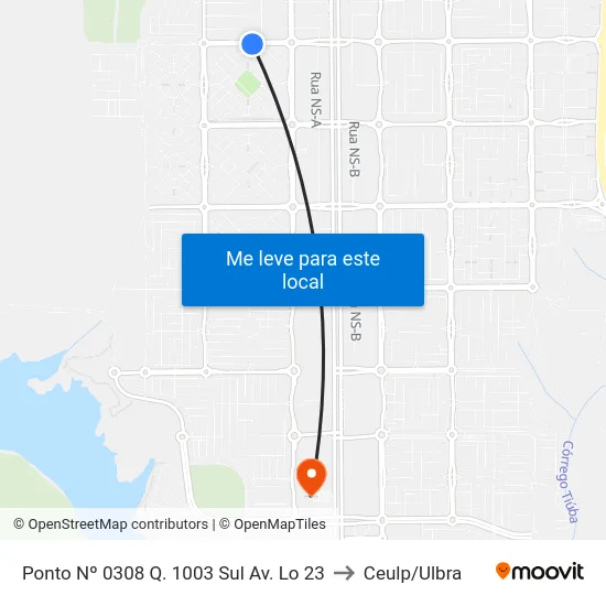 Ponto Nº 0308 Q. 1003 Sul Av. Lo 23 to Ceulp/Ulbra map