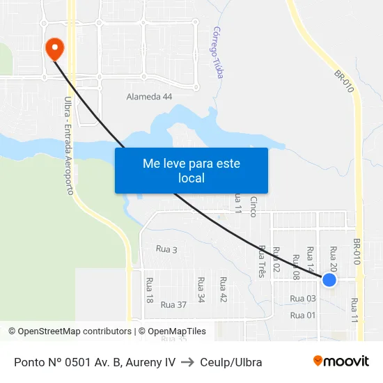 Ponto Nº 0501 Av. B, Aureny IV to Ceulp/Ulbra map
