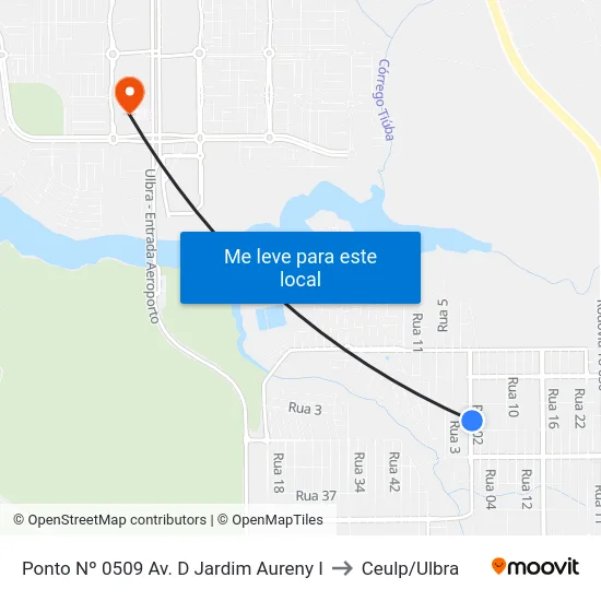 Ponto Nº 0509 Av. D Jardim Aureny I to Ceulp/Ulbra map