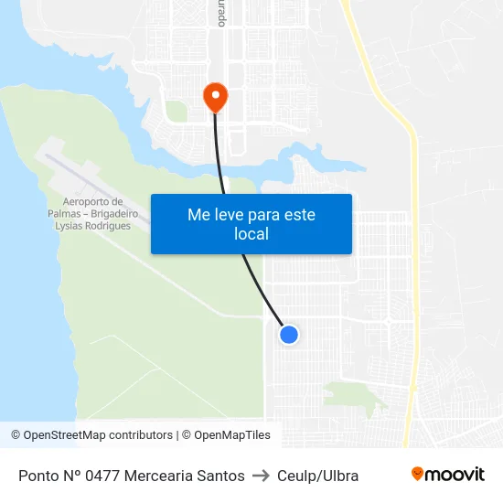 Ponto Nº 0477 Mercearia Santos to Ceulp/Ulbra map