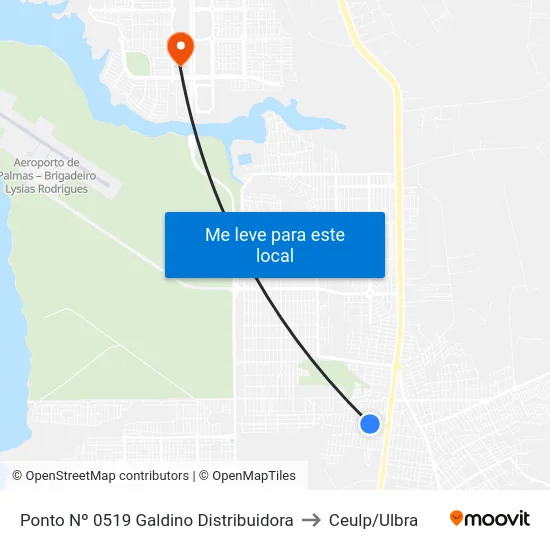 Ponto Nº 0519 Galdino Distribuidora to Ceulp/Ulbra map