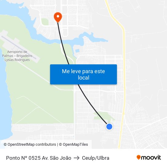 Ponto Nº 0525 Av. São João to Ceulp/Ulbra map
