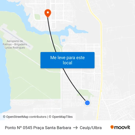 Ponto Nº 0545 Praça Santa Barbara to Ceulp/Ulbra map