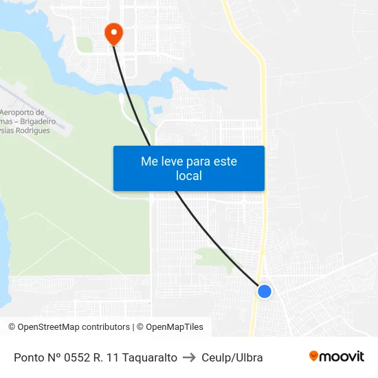 Ponto Nº 0552 R. 11 Taquaralto to Ceulp/Ulbra map